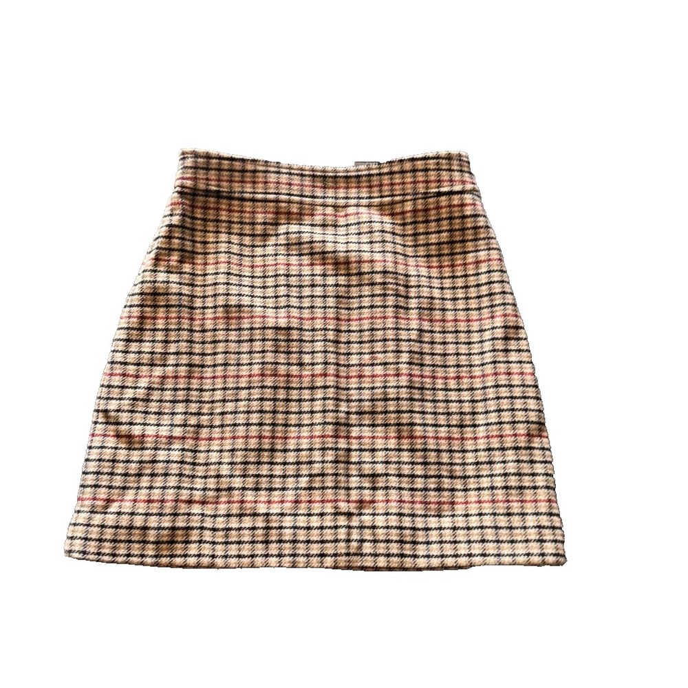 J Crew Mini Skirt 4 Small Multicolor Tweed Houndstooth Plaid Wool Back Zip New